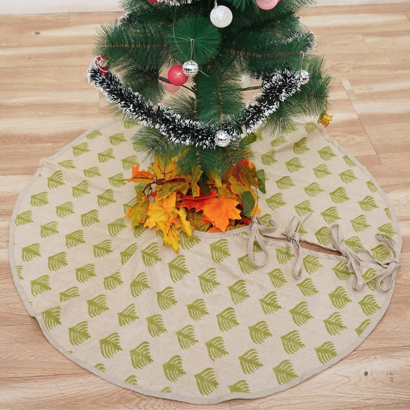 Fabdivine Hand Block Floral Soft Pure Linen Fabric Home Décor Christmas Tree Skrit