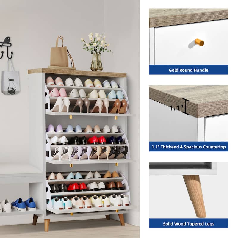 Moasis 3 Flip Drawers Shoe Storage Cabinet with Padded Seat Bench for Entryway