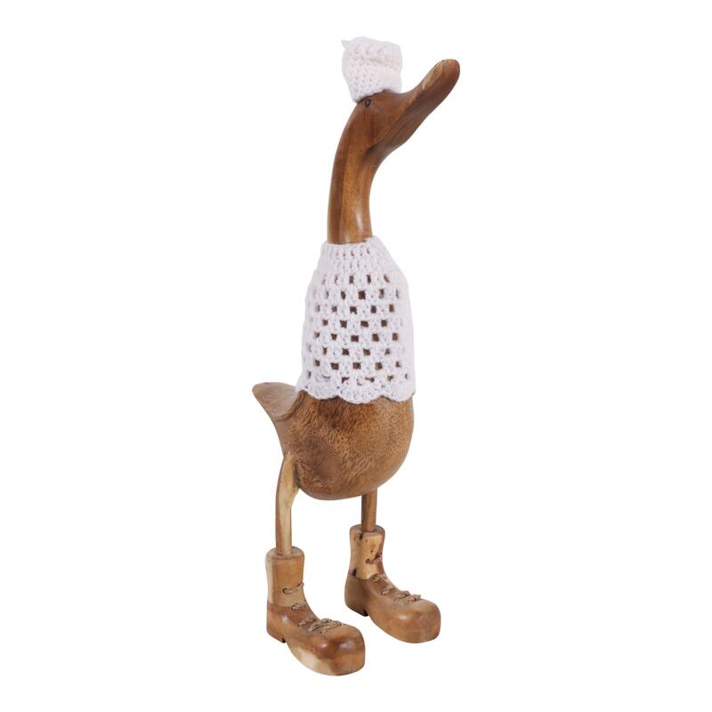 Decorative Wooden Duck Figurine Sculpture - 19.5"