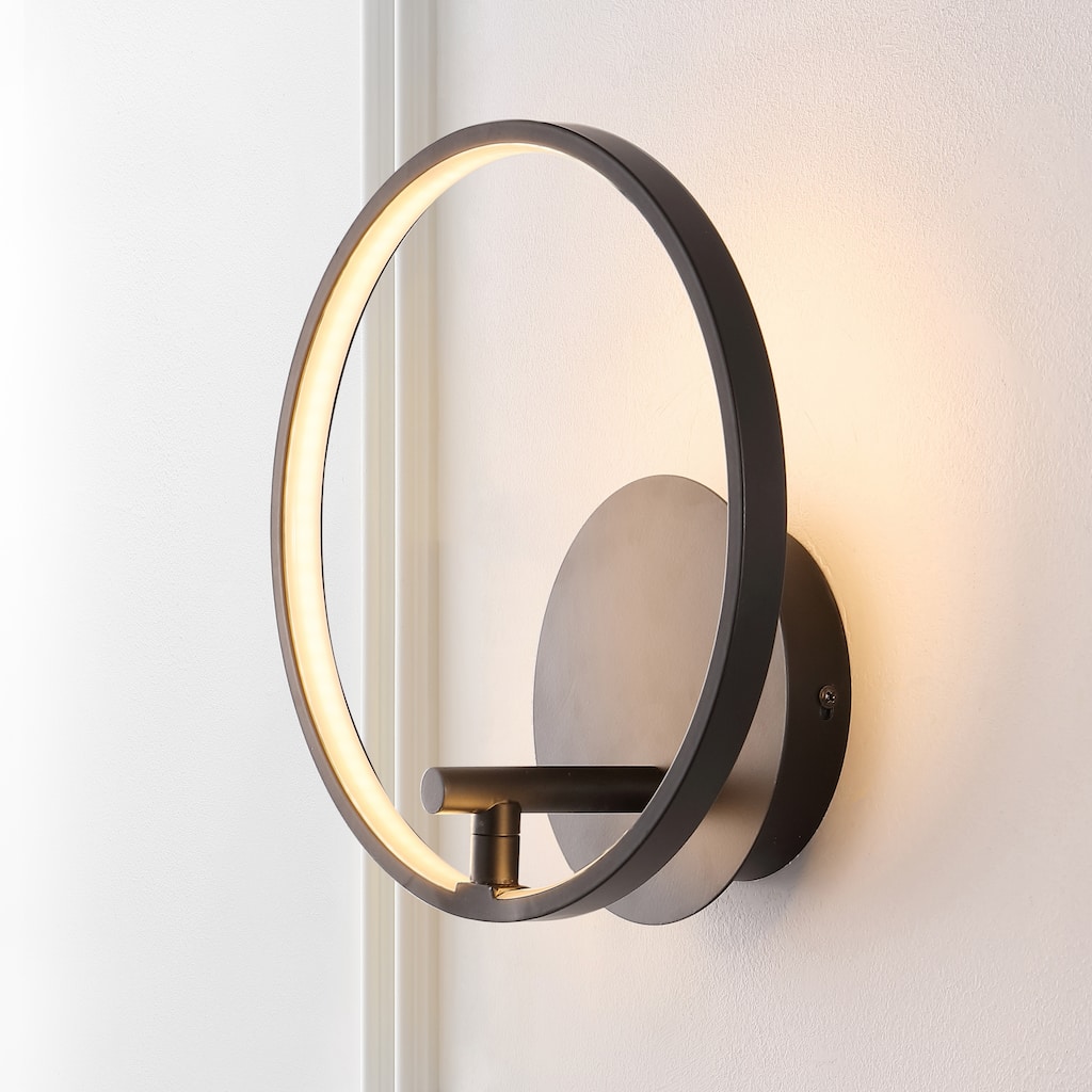 SAFAVIEH Lighting Nava Led 11-inch Wall Sconce - 11 In. W x 9 In. D x 5 In. H - Matte Black - 11Wx11Dx5H