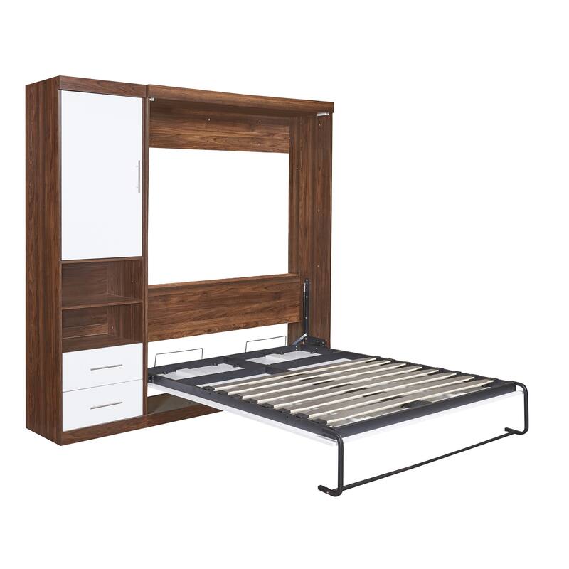 Roomfitters Full Size Murphy Bed with Cabinet and Shelves, Foldable Wall Bed for Multipurpose Rooms, White