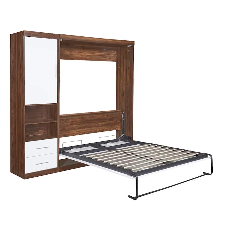 Wooden Wall Murphy Bed with Side Cabinet & Folded Design