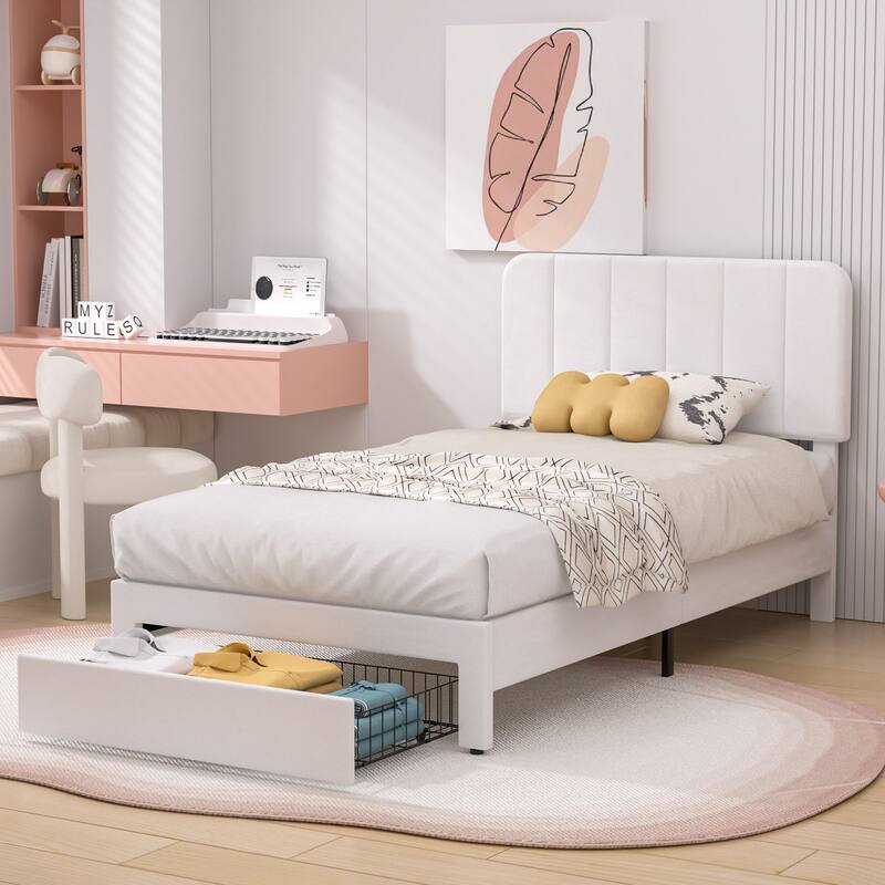 Javlergo Upholstered Platform Bed Frame with Storage Drawers and Adjustable Headboard, No Box Spring Needed