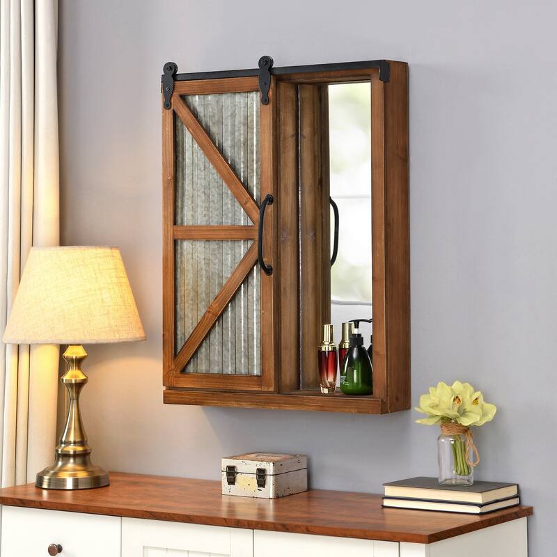 FirsTime & Co. Winona Farmhouse Barn Door Cabinet Mirror, Mirror, 21 x 5.5 x 28 in, American Designed