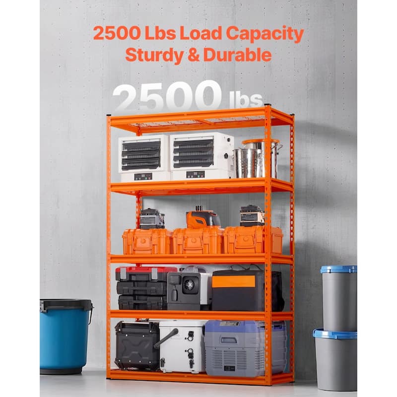 Orange Steel Garage Shelf with Hooks, Adjustable Garage Shelving