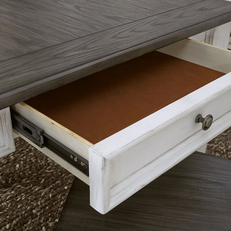 Allyson Park Wirebrushed White Charcoal Rectangular Leg Table