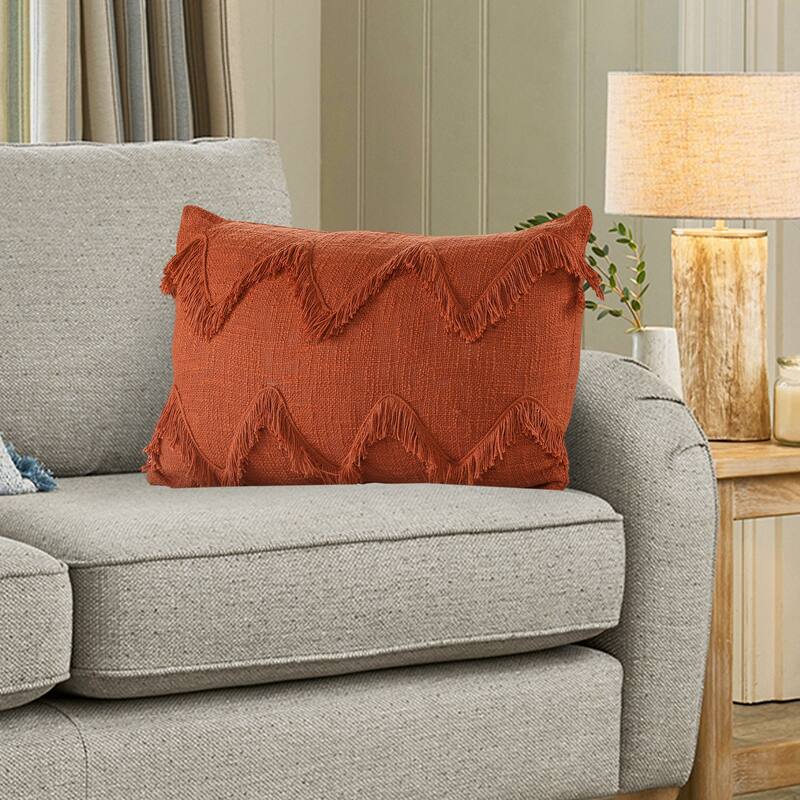 Sevita Solid Cinnamon Chevron Shag Throw Pillow