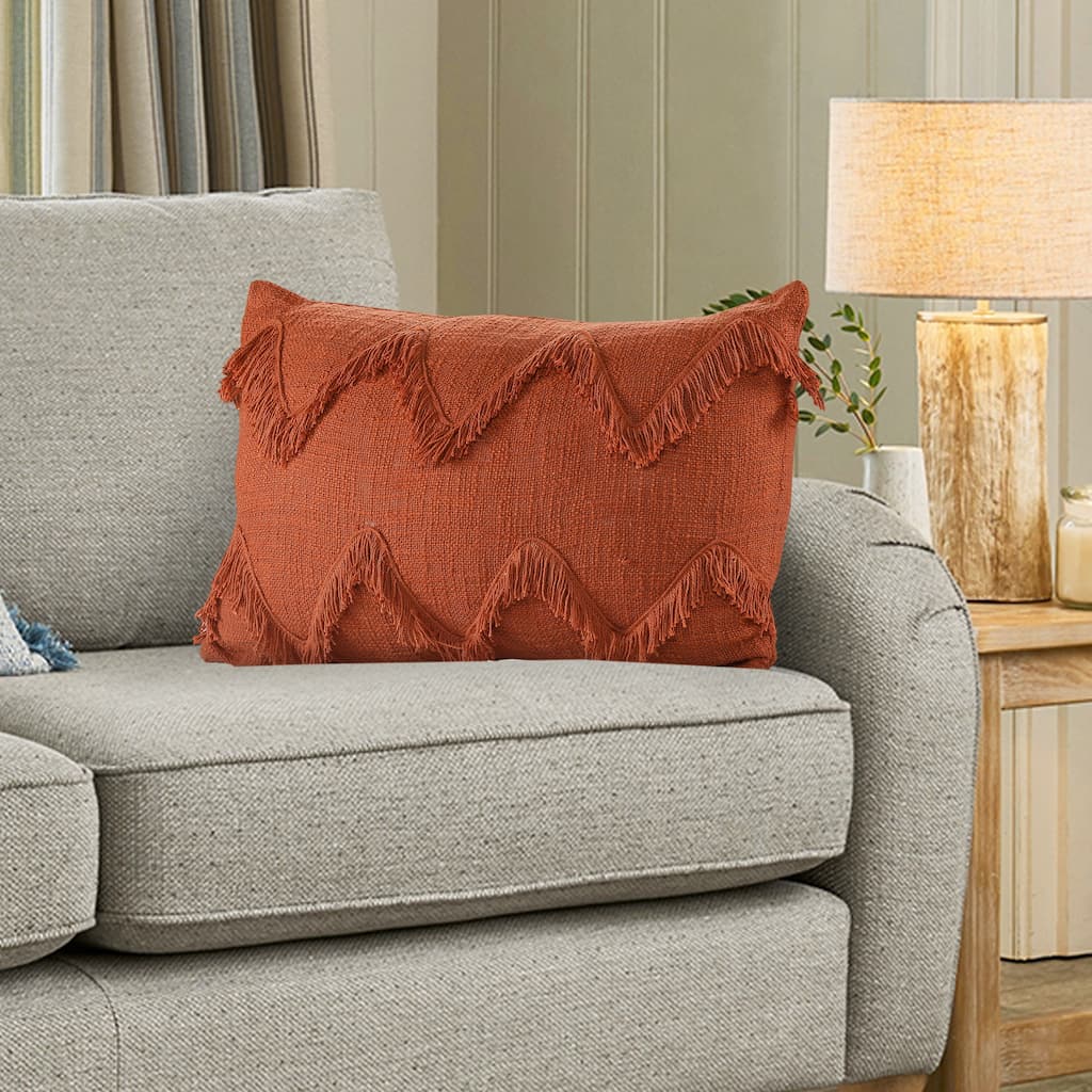 Sevita Solid Cinnamon Chevron Shag Throw Pillow
