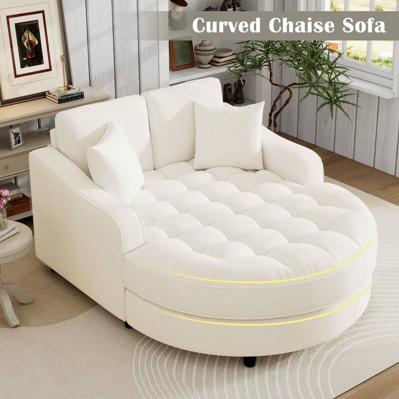 55" Modern Chaise Lounge Sofa Bed Upholstered Sofa Couch with Tufted Seat and Detachable Pillows for Living Room