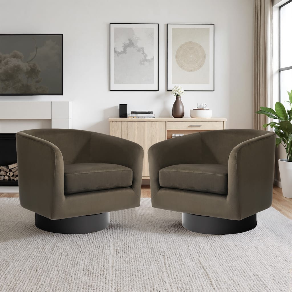 UIXE Set of 2 Swivel Barrel Accent Chair Velvet Armchair For Living Room