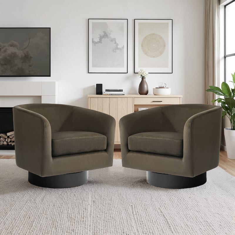 UIXE Set of 2 Swivel Barrel Accent Chair Velvet Armchair For Living Room - Oversized - Coffee-Oversized