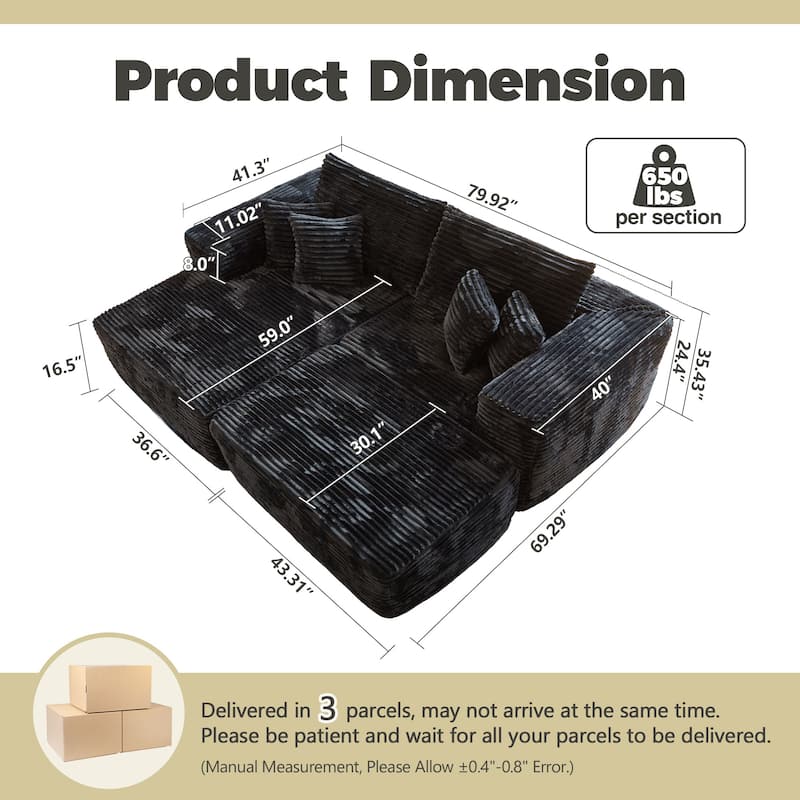 HOOOWOOO Upgraded Plush Sectional Sofa L-shaped Couch with Ottoman and Pillow