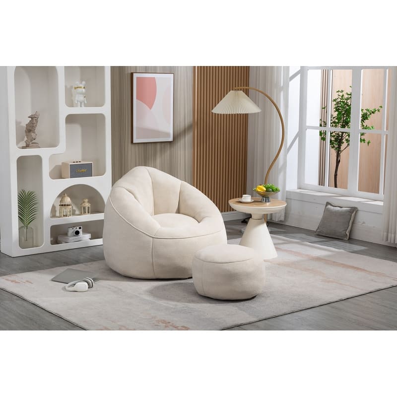 Bean Bag Chair w/Foot Stool in Multiple Colors, Giant Foam-Filled Furniture-Maximum Comfort Bean Bag - Blue+Grey