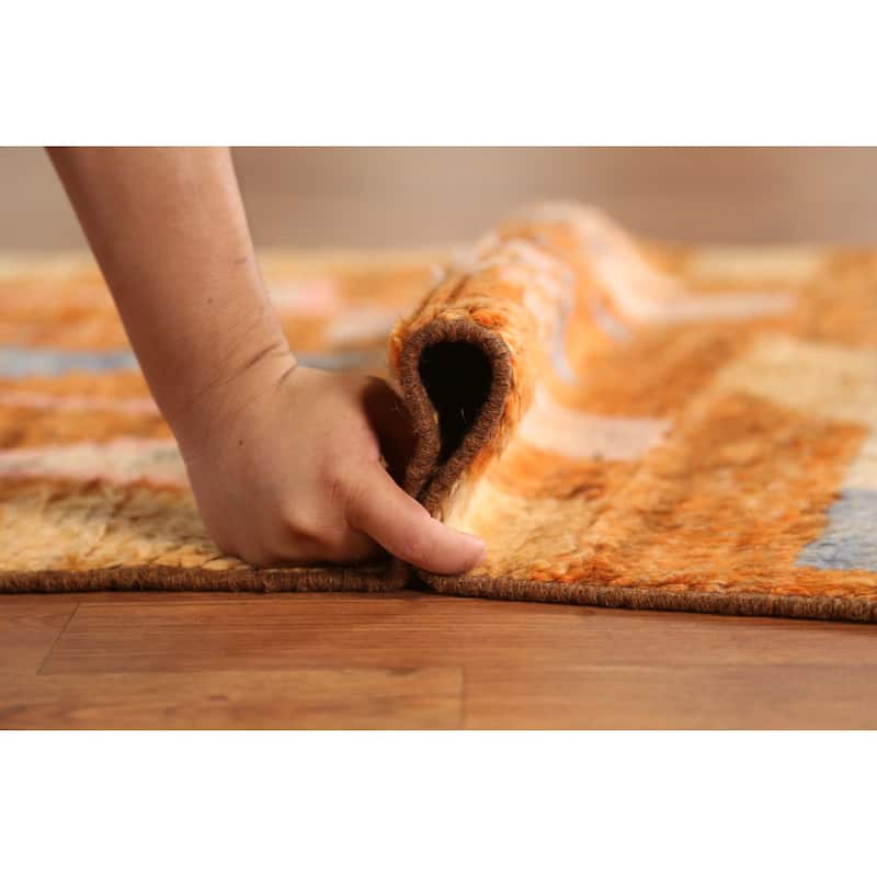 Geometric Orange Moroccan Runner Rug Handmade Wool Carpet - 2'10" x 9'8"
