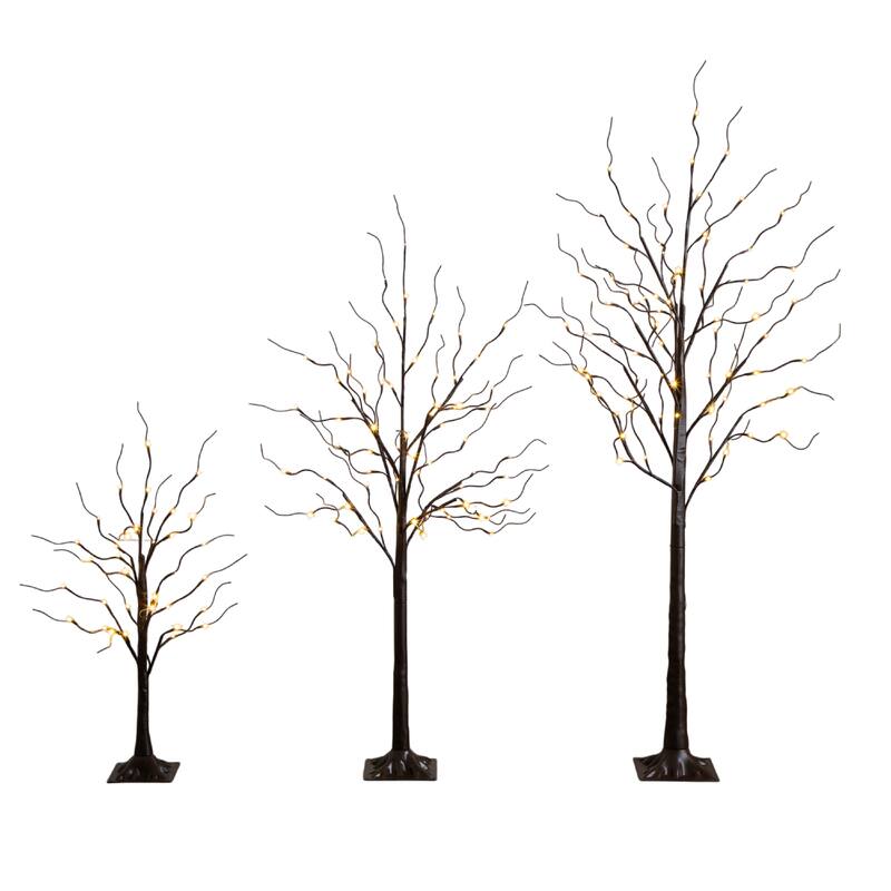 3-ft 5-ft 6-ft Artificial Brown Birch Trees with Warm White LED Lights