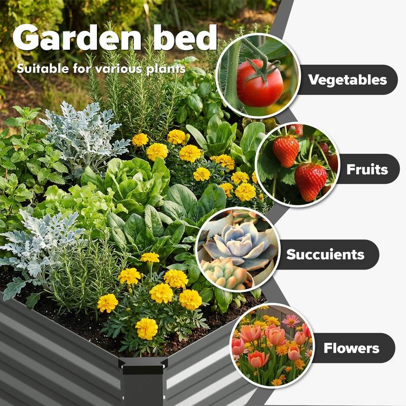 Meyreso 8ft x 4ft x 2ft Galvanized Raised Garden Bed, Thick Metal Planter Box, Rust Proof, Weather Resistant, Open Base