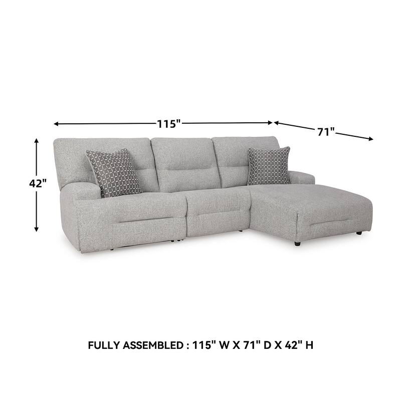 Signature Design by Ashley Acklen Place Light Gray 3-Piece Power Reclining Sectional - 115" W x 71" D x 42" H