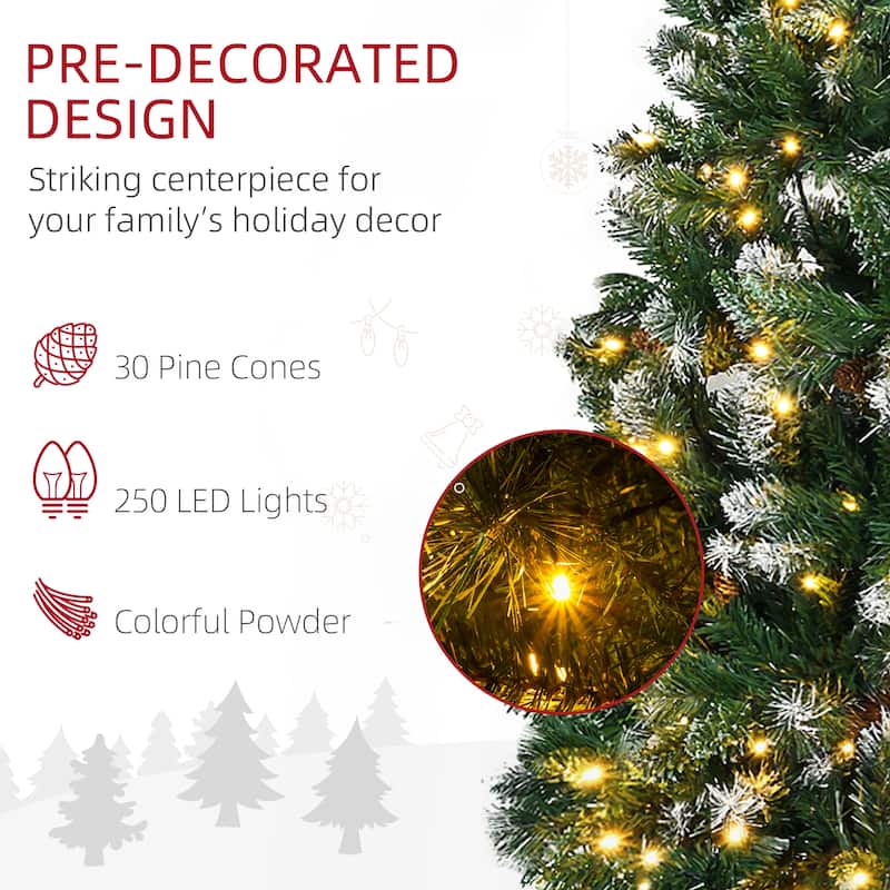 HOMCOM 6ft Tall Skinny Prelit Artificial Christmas Tree Holiday Décor with 703 Snow-dipped Branches, Green