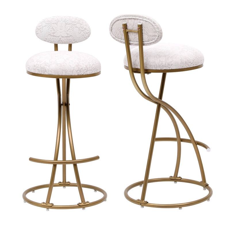 Set of 2 Round Bar Stools with Floral Print Seats - Sturdy Metal Frame for Kitchen & Dining