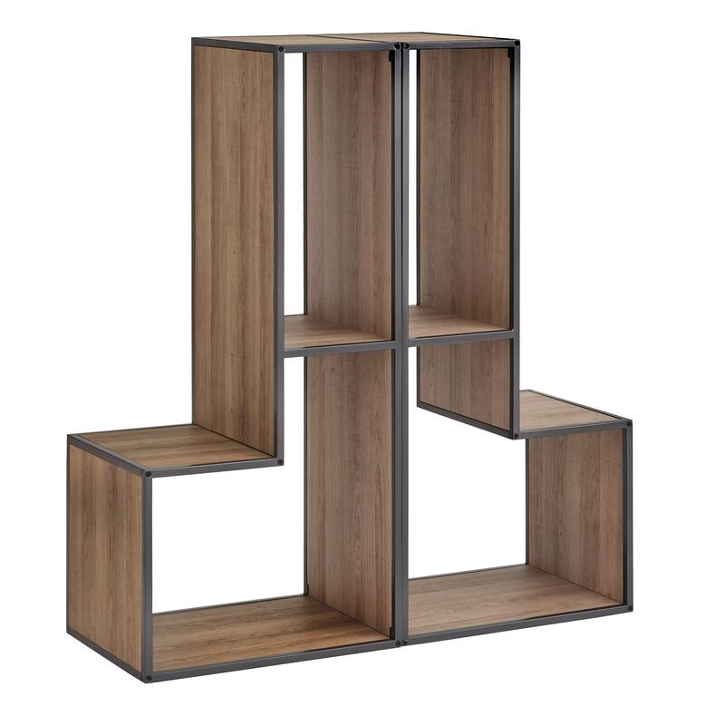 Shelby Natural Finish TV Stand with Silver Gray Metal Frame by iNSPIRE Q Modern