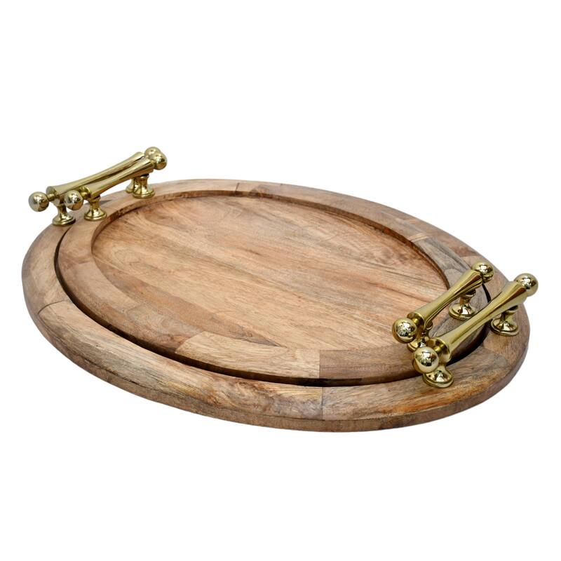 Sagebrook Home 25/29" Cylde Wood Trays, Round, 4"H, Solid Color, Set of 2 - 29" x 23" x 4"