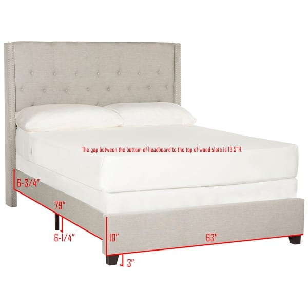 SAFAVIEH Winslet Light Grey Linen Upholstered Tufted Wingback Bed (Full)