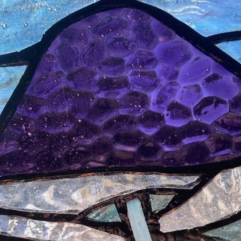 Mushrooms River of Goods Colored Stained Glass Vertical Window Panel