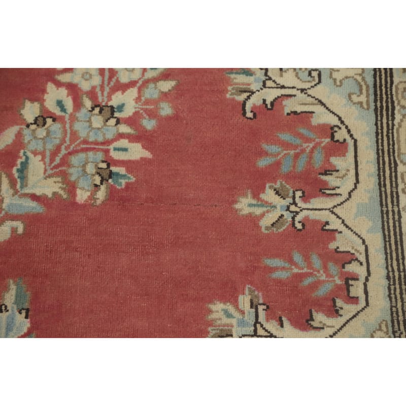 Hand Knotted Oriental 100% Wool Carpet Traditional Floral Pink Kerman Area Rug - 11' 9'' X 9' 0''