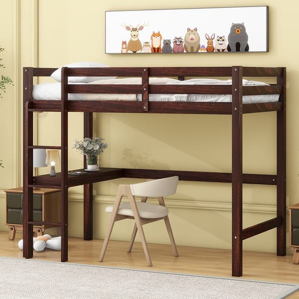 slide 2 of 7, Twin Loft Bed with built-in desk,Espresso