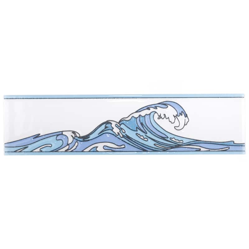 Merola Tile Captain Kanagawa Wave Glacier Blue 2" x 7-7/8" Ceramic Wall Trim - (1 Tile)