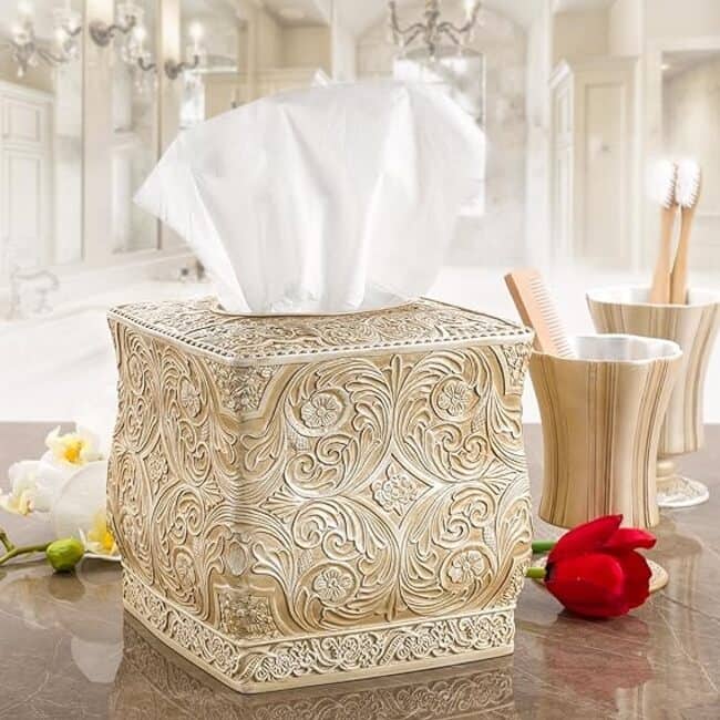 Creative Scents Victoria Beige Square Tissue Box Cover