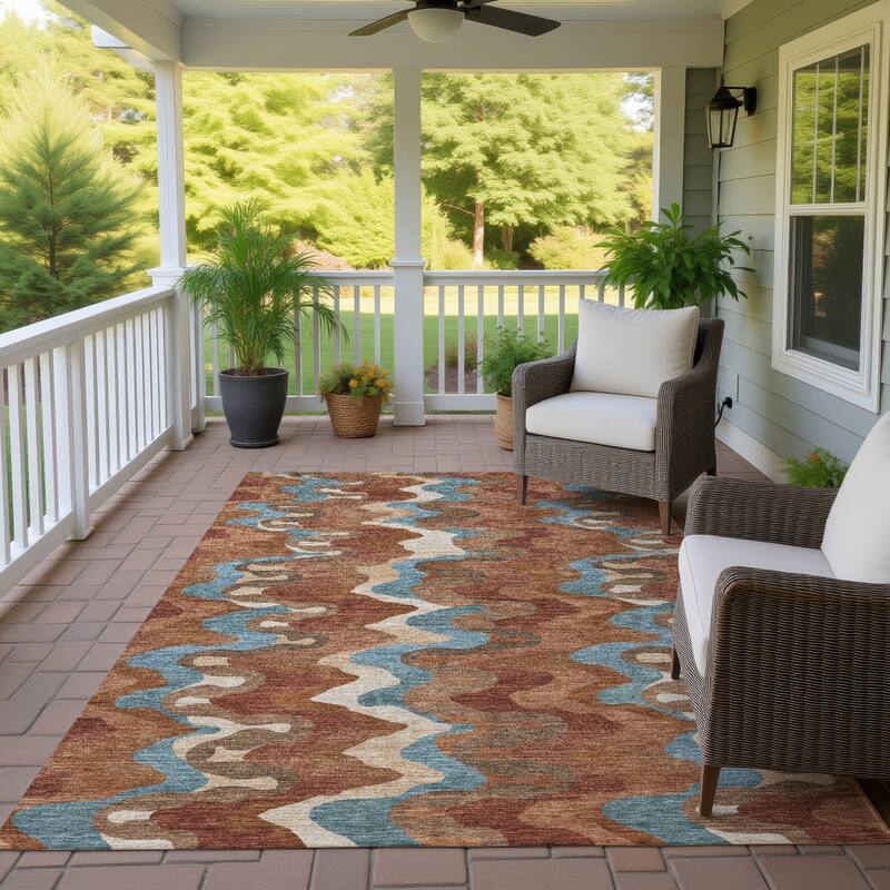 Machine Washable Indoor/ Outdoor Modern Mason Chantille Rug - Paprika - 8' x 10'
