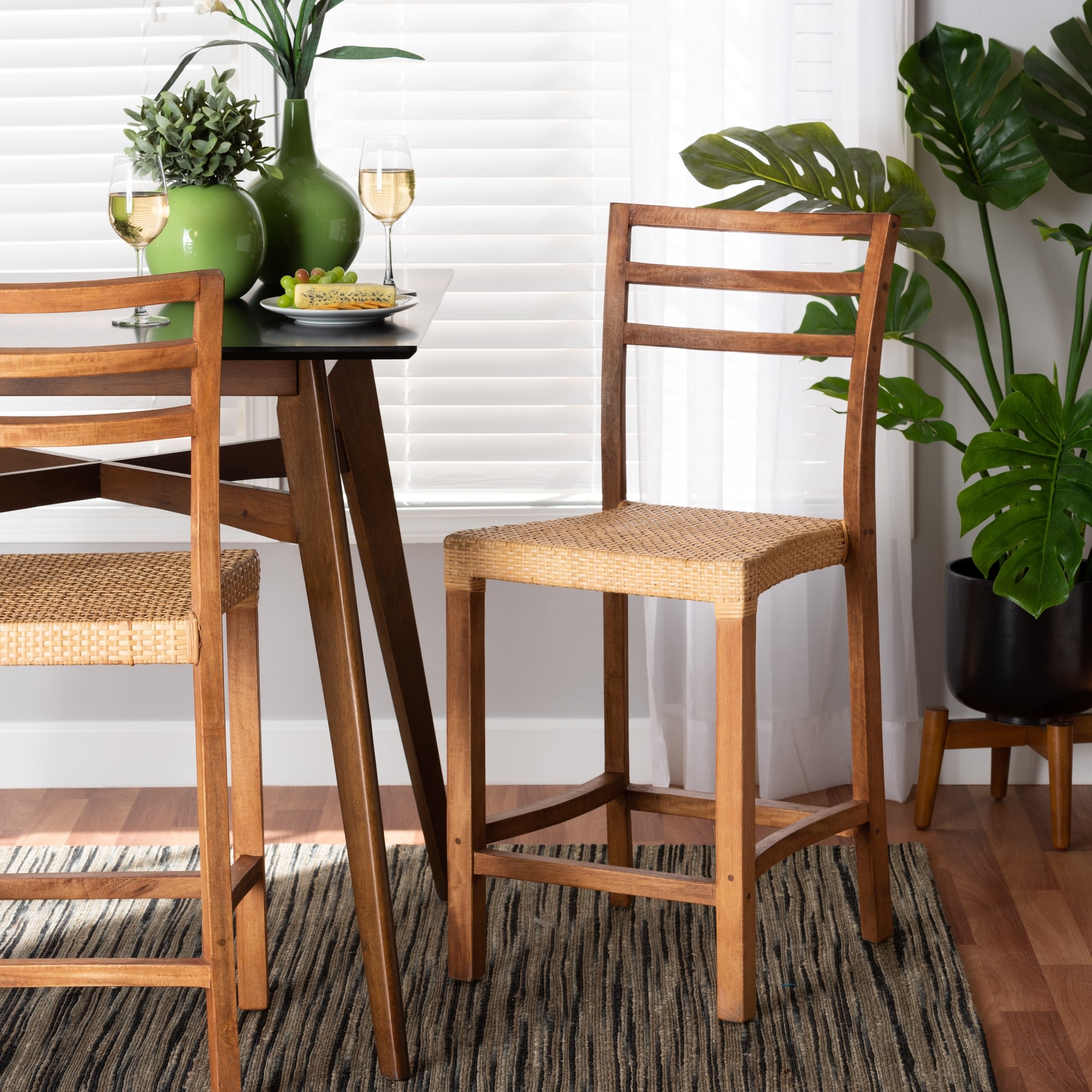 Arthur Mid Century Wood Natural Rattan Counter Stool On Sale