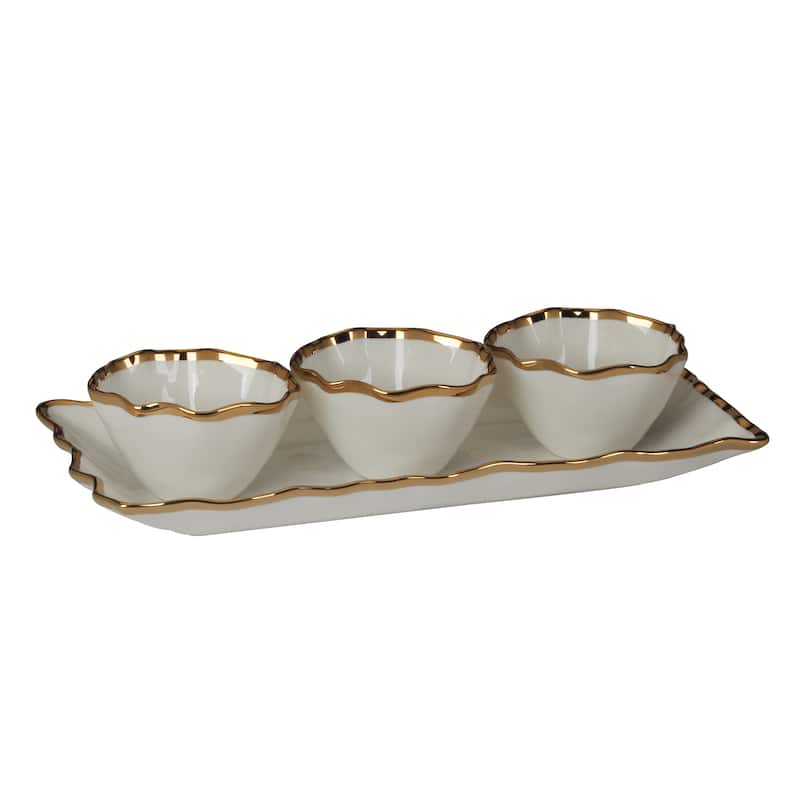 Certified International Regency Gold 4pc Tray and Condiment Bowls Set - 14" x 6.25" x 1.75"