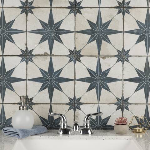 SomerTile Kings Star Blue Encaustic 17.63" x 17.63" Ceramic Floor and Wall Tile