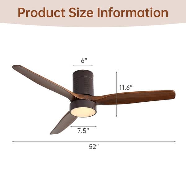 dimension image slide 0 of 29, Sofucor 42"/48"/ 52"/60"Noiseless Walnut Wood Ceiling Fan with Remote Control, Integrated Light Optional