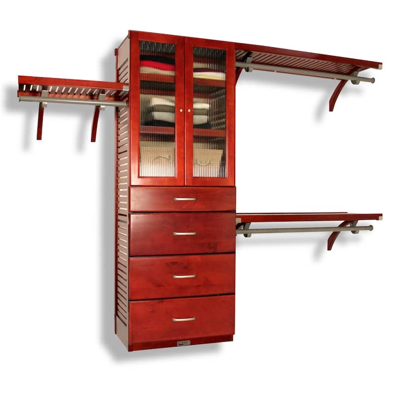 John Louis Home Solid Wood Walk-In Closet System with 4 Drawers and Doors Red Mahogany