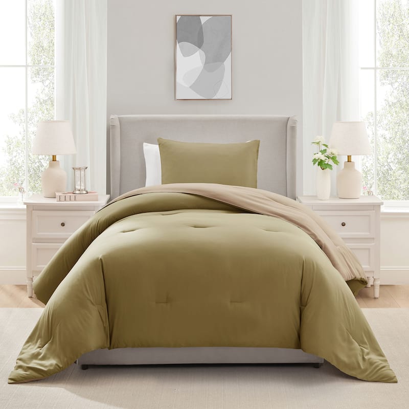 Empyrean Modern Reversible Comforter - Khaki/Beige - Twin - Twin XL