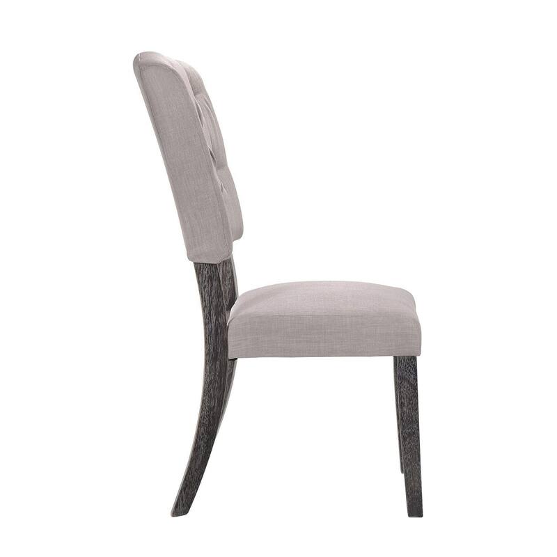 Set of 2 Side Chairs with Fabric Padded Seat and Back, Beige and Weathered Gray Oak