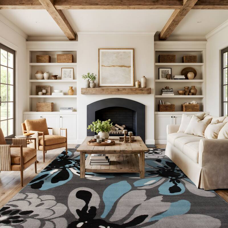 World Rug Gallery Contemporary Modern Flowers Area Rug