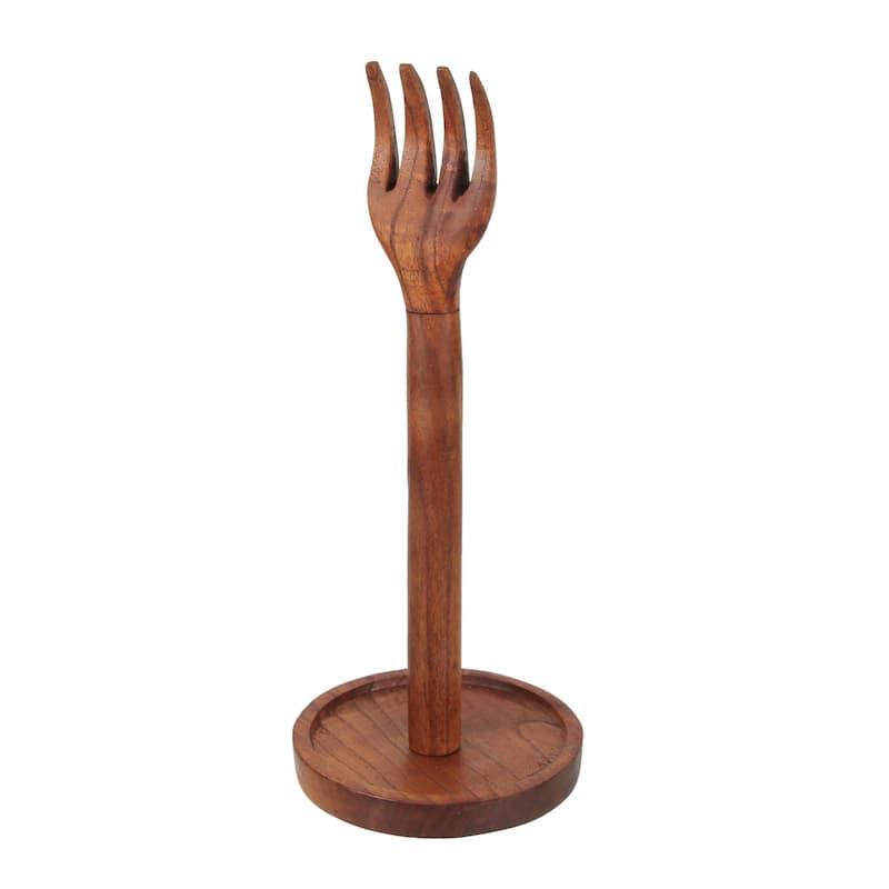 Zeckos Carved Wood Countertop Paper Towel Holder Fork Finial - 15.75 X 6.5 X 6.5 inches