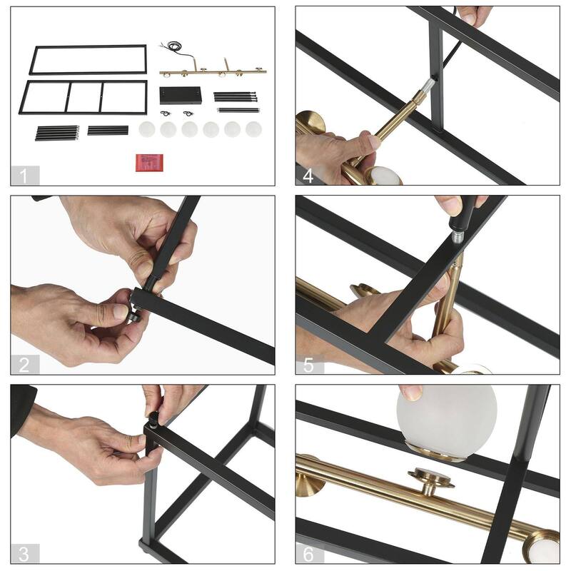 Modern LED Black Gold Chandelier 6-Light Rectangle Island Lights for Dining Room - 34" L