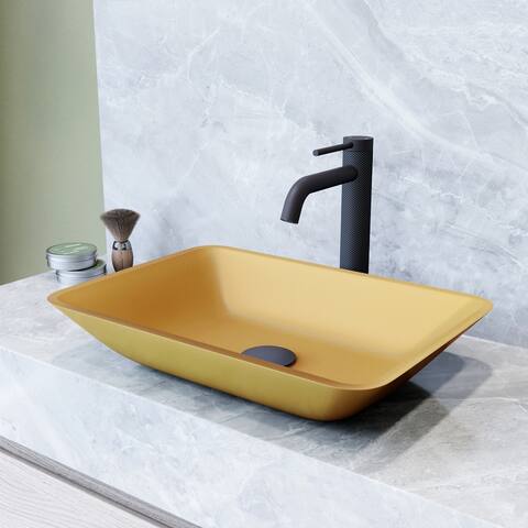 VIGO Gold Sottile MatteShell Vessel Bathroom Sink with Lexington Bathroom Faucet and Pop-up Drain