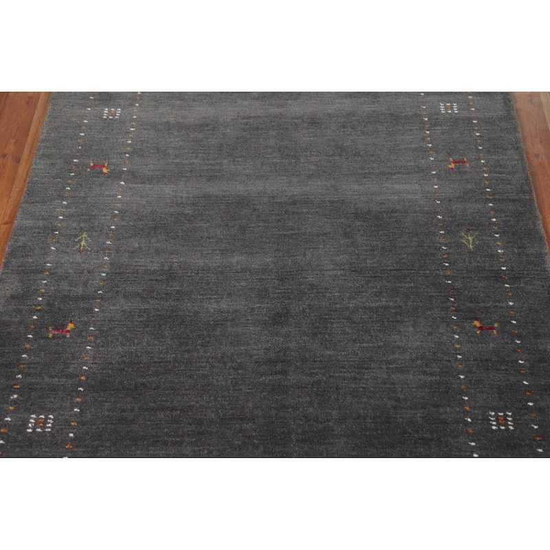 Gray Gabbeh Oriental Rug Handmade Wool Carpet - 4'0" x 5'9"