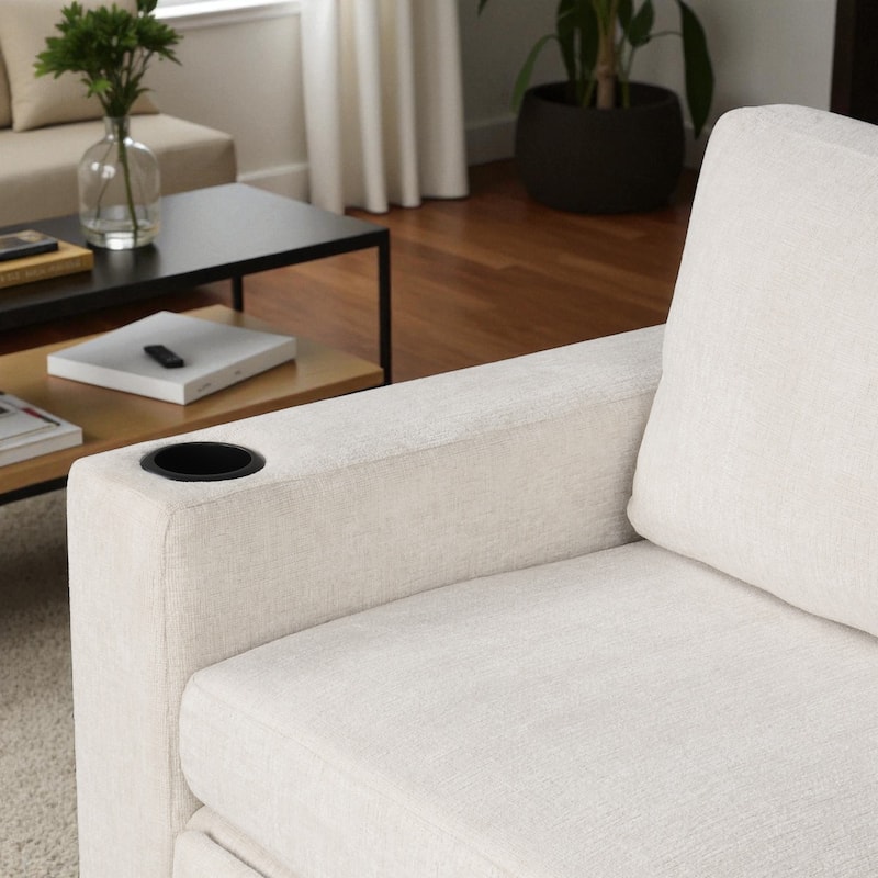 107.1" Convertible Sectional Sofa Pull-Out Sleeper U-Shaped Chenille Couch with USB Ports Cup Holders and Pillows