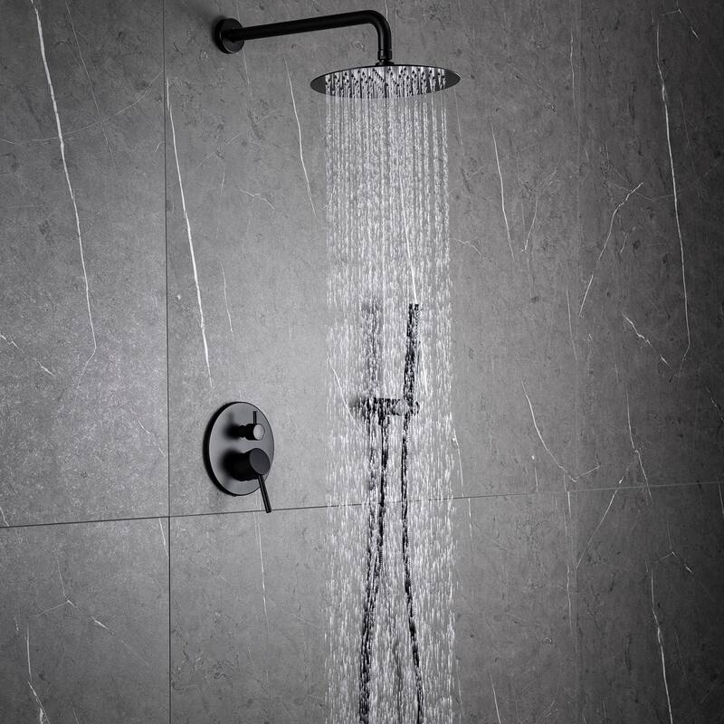 Wall Mounted 2-Handle Black/Gold Shower Head with High-pressure Handheld and Hose
