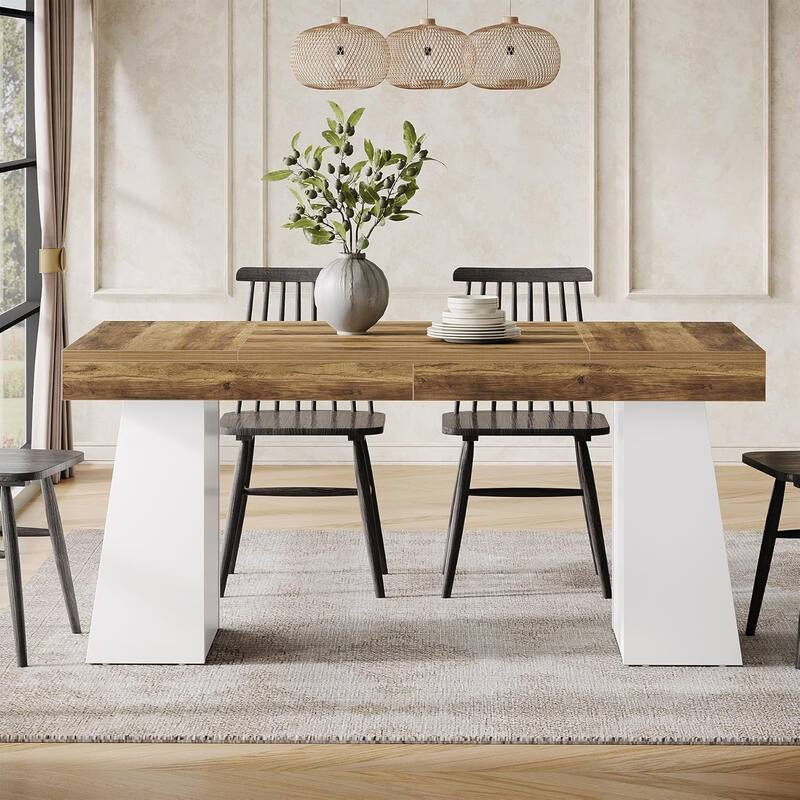 55-Inch Dining Table for 4-6, Rectangular Dining Room Table with Sturdy Legs
