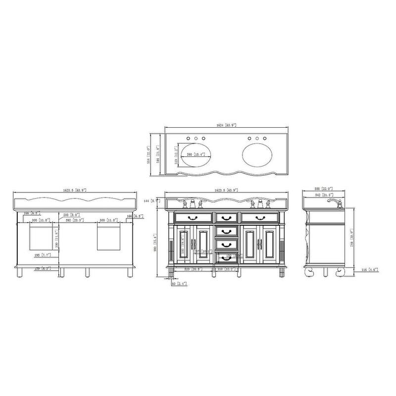 64" Timeless Classic style Hopkinton Double Sink Bathroom Vanity With Back Splash