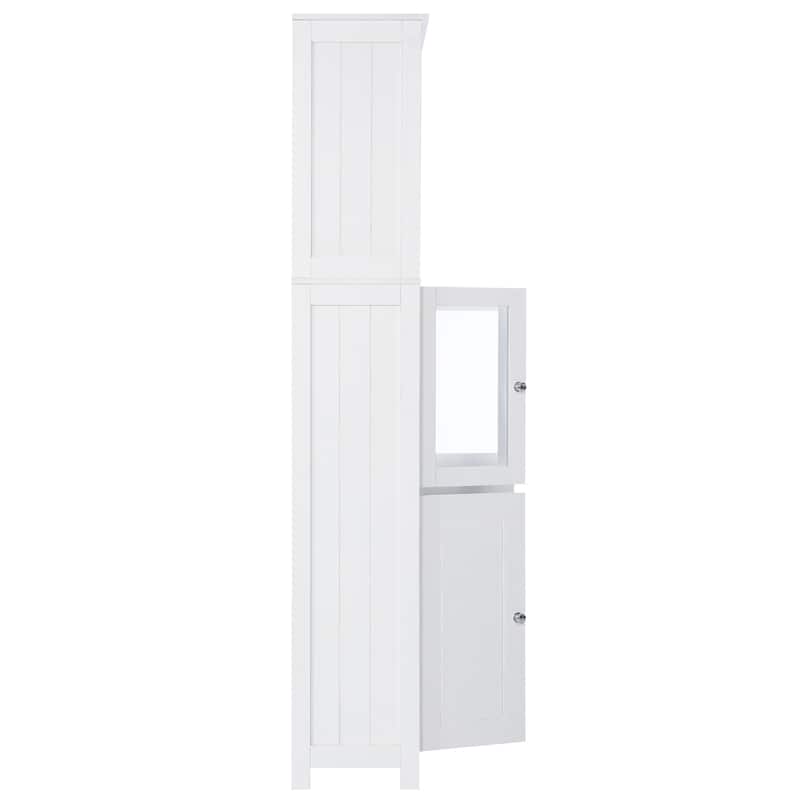 4-Door Bathroom Storage Cabinet 64" High Bathroom Floor-to-ceiling Cabinet Towel Cabinet with Open Storage Rack Glass Door
