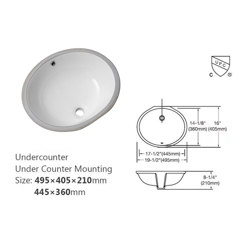 Undermount Bathroom Sink Single Bowl Ceramic Sink with Overflow